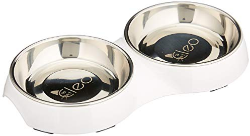 Design Futternapf für Katzen mit Edelstahleinsätzen (2 x 220ml) - weiß glänzend