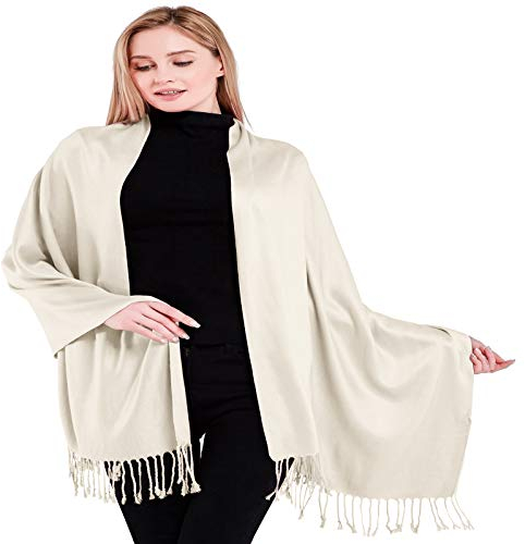 CJ Apparel Nepalesischer Schal, einfarbig, Design für Sekunden, Stola, Überwurf, Kopfbedeckung, Gesichtsbedeckung, Pashmina, elfenbeinfarben, One size