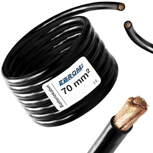 EBROM Batteriekabel SCHWARZ (-) Massekabel 70 mm2, Auswahl: 6 Meter 70 mm² | Ab 1 m bis 50 m, MASSE KABEL in 2,5 / 4 / 6 / 10 / 16 / 25 / 35 / 50 oder 70 mm² wählbar 99,9% OFC Kupfer - Minuskabel