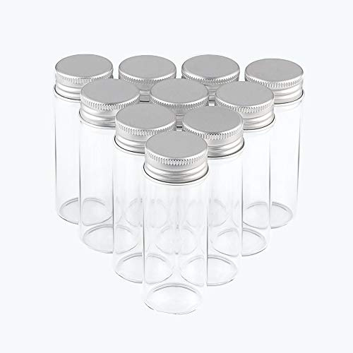50pcs 40ml Bouteille en Verre Transparent et Bouchon en Aluminium argenté,Le Couvercle en Aluminium spiralé est Plus Unique et Offre de Meilleures Performances d'étanchéité. (50, 40ml)