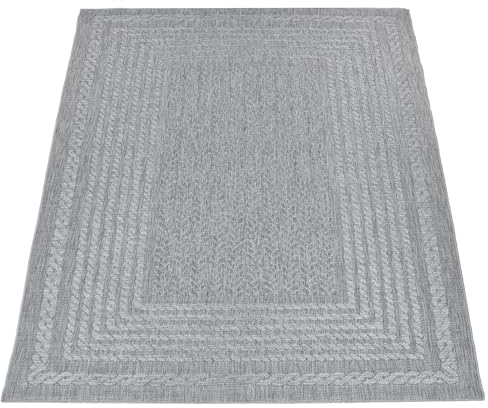 Paco Home In- & Outdoor-Teppich, Flachgewebe Mit Skandi-Muster Und Sisal-Look In Hellgrau, Grösse:80x150 cm