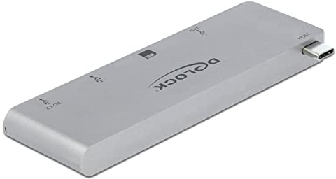 Delock 3 Port Hub und 2 Slot Card Reader für MacBook mit PD 3.0 und einschiebbarem USB Type-C Anschluss