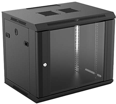 Aiten Data Armario Rack Mural 19 9U Medidas 600 x 450 x 510 mm Montado con Accesorios: 1 Bandeja Fija, 2 Escuadras Laterales en L, 1 Ventilador de Techo de 120 mm, Tornillos y Llaves