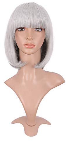 MapofBeauty 12 Zoll/30cm Natürliche Weibliche Kurze Glatte Haare BOB Perücke (Silber)