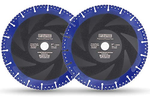 DT-DIATOOL Diamond Saw Blade 2PCS 9 Inch / 230mm Multi Purpose Cut-Off Wheel for Reinforced Concrete Steel Pipe Rebar Iron PVC All Tough Materials
