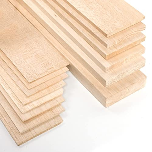 Materia Prima Balsaholz für Bastel- und Kunstprojekte, leichtes Holzbrett für Modellbau und Aeromodeling, leicht geschnittenes Holzbrett, 10 x 100 cm, Dicke 1,5 mm (2 pack)
