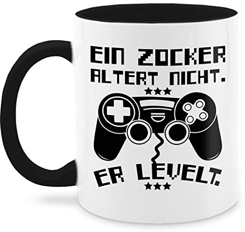 Tasse Tassen 325ml - Statement Sprüche - Ein Zocker altert nicht - er levelt - 325 ml - Schwarz - gamertasse spruchtasse sarkasmus gamer kaffeetasse geschenk nerd spruchtassen spruch gaming