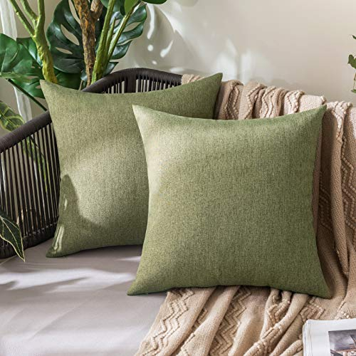MIULEE 2er Set Wasserdicht Kissenbezug Outdoor Sofakissen Dekokissen Modern Kissenbezüge Dekorativ Kissenhülle Deko aus Polyster Leinen-Optik für Garten Sofa Wohnzimmer Bett 60x60 cm Dunkelgrün