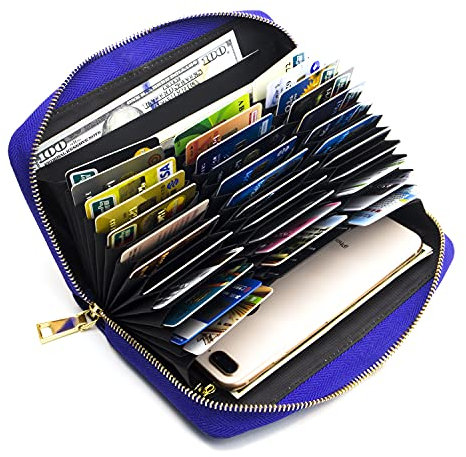 ANDOILT Portefeuille Femme Cuir Véritable Homme Portefeuilles Blocage RFID Card Grande Capacite Porte Chéquiers Cartes Monnaie Bleu