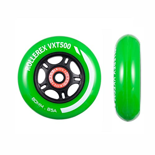 Rollerex VXT500 Inline Skate Wheels (2-Pack w/Bearings, spacers and washers) (Use on Hockey Roller Blades) - Can Be Used As RipStik Wheel Replacements (Turf Green, 76mm)