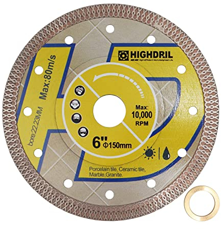 HIGHDRIL Diamond Cutting Disc - 150MM/6 Inch Diamond Tile Blade Disc Cutting Porcelain Tile Ceramic Granite Marble Dry or Wet Use Circular Saw Blade with Turbo X Mesh
