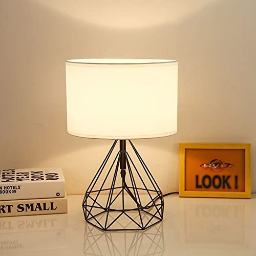 Mengjay Moderne Tischlampe, Nachttischlampe,Schreibtischlampe mit Weißem Stoff-Schirm und Metallfuß, Sockel E27,Nachtlicht Leselampe für Kinderzimmer Schlafzimmer Studio Lesen (Schwarz)