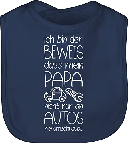 Shirtracer Baby Lätzchen - Sprüche - Ich bin der Beweis dass mein Papa nicht nur an Autos herumschraubt weiß - Unisize - Navy Blau - lustige babysachen spruch dad kinderlätze