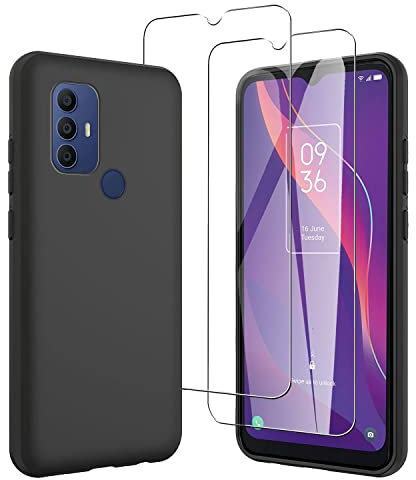 JDXHFF Cover Compatibile con TCL 305 / TCL 306 / TCL 30 SE/TCL 30E (6.52) e 2 Pezzi Pellicola Protettiva in Vetro Temperato - Nero Morbido Silicone Custodia Protettivo TPU Protezione Case Black