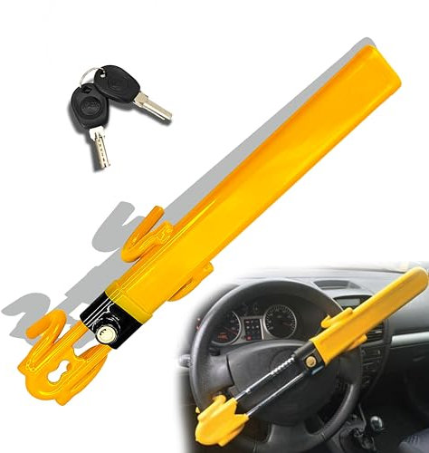 KNFRXO Steering Wheel Lock for car Universal Adjustable Length Anti-Theft Device Car Locks Double Hook Locks for Car SUV Pickup Truck Van(Yellow)