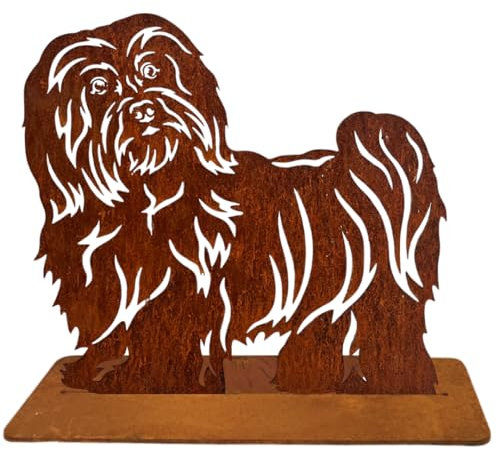Terma Stahldesign Rost Hund Havaneser Lebensgroß Handmade Germany Gartendeko aus Metall Figur Geschenk Rostfigur Garten Gartenfigur, Hundegrab