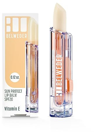 BELWEDER - Sonnenschutz Lippenbalsam SPF20 mit Vitamin E - Lippenpflege mit Sonnenschutz für Meer und Berg - Schützend und Regenerierend - Transparenter Lippenpflegestift Unisex (1 Stück 3,5g)