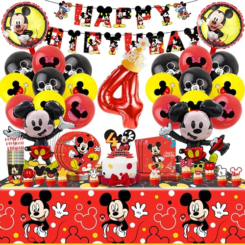 101 Pezzi Set Compleanno Topolino 4 Anni, Kit Festa Topolino 4 Anni, Palloncini Topolino 4 Anni, Compleanno Topolino 4 Anni, Stoviglie Topolino 4 Compleanno, Decorazioni Torta Topolino 4 Anno