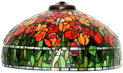 BOTOWI 20 Zoll Tiffany Lampenschirm Ersatz, nur handgefertigte Buntglaslampe Schornstein, Rot Blau Blume Grün Blätter Glasperlen Design, für Tischlampe, Pendelleuchte, Stehleuchte,Tulip