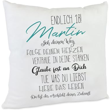 Kissen 18. Geburtstag mit Namen Geschenk mit tollen Sprüchen Mädchen Junge Dekokissen Zierkissen (türkis)