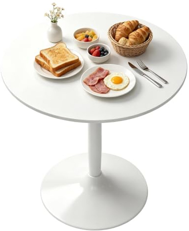 HOMCOM Round Dining Table with Steel Base, Modern Kitchen Table, White