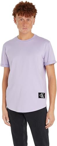 Calvin Klein Jeans Herren T-Shirt Kurzarm Badge Turn Up Sleeve Rundhalsausschnitt, Violett (Pastel Lilac), L