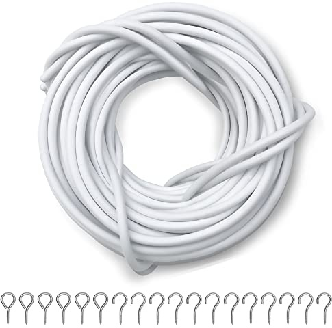 Dikots Net Curtain Wire and Hooks Set - 30m Curtain Wire Kit Includes 60 Eyes and 60 Hooks - Multipurpose