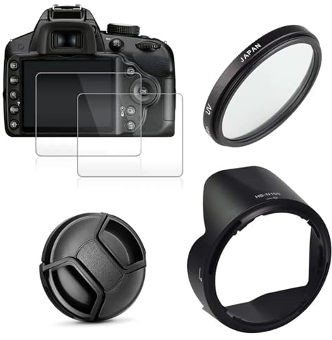 55 mm UV-Filter HB-N106 Gegenlichtblende + 2 x Glas-Displayschutzfolie, for Nikon D3400 D3500 D5600 D7500 AF-P DX for NIKKOR 18–55 mm Objektiv (Size : D7500)