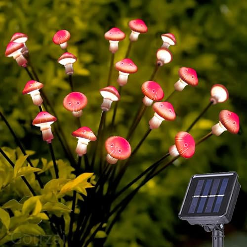 BomKra Luci solari da giardino a forma di fungo, confezione da 2 pezzi, 16 LED, decorazione a energia solare, luci oscillanti per esterni, per recinti e terrazze, ondeggianti quando soffia il vento,