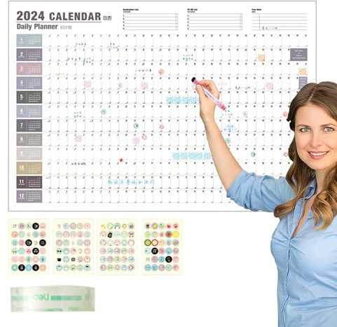 365 Posterkalender | Wandkalender 2024 - Posterkalender für Wand Arbeit Studium Zuhause Wandplaner 2024 Jahresplaner Jan 2024 - Dez 2024 Rurunklee