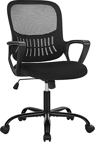 Sweetcrispy Bürostuhl Ergonomisch, Schreibtischstuhl mit Lendenwirbelstütze, Verstellbaren Armlehnen Drehstuhl, Höhenverstellbarer Office Chair, Bürostühle Geeignet für Büro und Schlafzimmer (Schwarz)