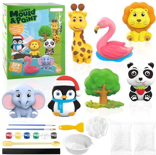 TOPJOWGA Conjunto de Pintura para Crianças, Arte y Manualidades para Niños, Juego Manualidades de Yeso, Kit Pintura Niños Figuras para Pintar, con Moldes y Accesorios (Animales)