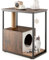 Maxmass Cat House Side Table, Wooden Kitten Tower with Condo, Detachable Cushion, Scratching Post & Mat and Anti-Tipping Kit, Cats Furniture End Table for Living Room Bedroom (Brown, 60x36x66cm)