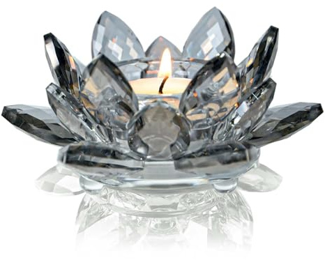 Kolnlala Kristall-Lotusblumen-Teelichthalter / Glas-Teelicht-Kerzenhalter Dekoration für Weihnachten, Zuhause, Hochzeit, Party… (1 Stück, Schwarz)
