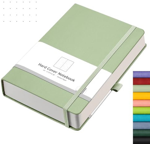 AHGXG Bullet Dotted Journal - 320 Numbered Pages Dot Grid Notebook A5 Thick Journal, 100gsm Thick Dotted Paper, Leather Hardcover,Inner Pocket, 5.75'' × 8.38''-LightGreen