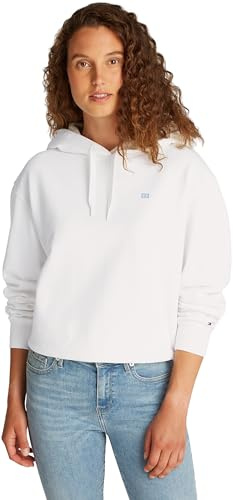 Tommy Hilfiger Damen Hoodie Contrast Flag Regular Fit, Weiß (Ecru), S
