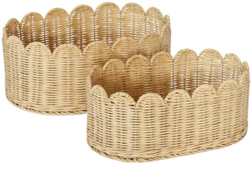 BEBE BASK Premium Scalloped Basket Set of 2 (16x10x7 In) - Storage Baskets