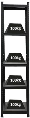 PROREGAL All Black Series Schwerlastregal Ragnar für Gesamtlast 500kg Maße: 180x45x45cm Matt Schwarz, Kellerregal, Steckregal, Garagenregal