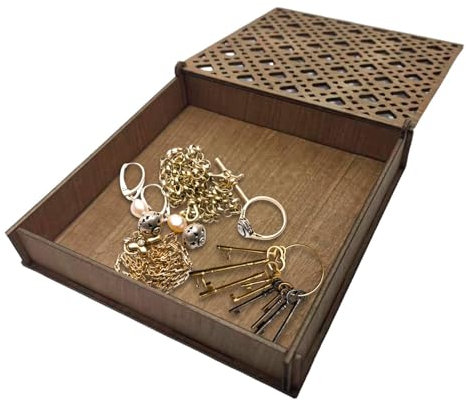 Caisses en bois avec couvercle - Boîte de rangement rustique en bois creux - Porte-bijoux polyvalent - Léger - Pour femmes, colliers, boucles d'oreilles, bagues