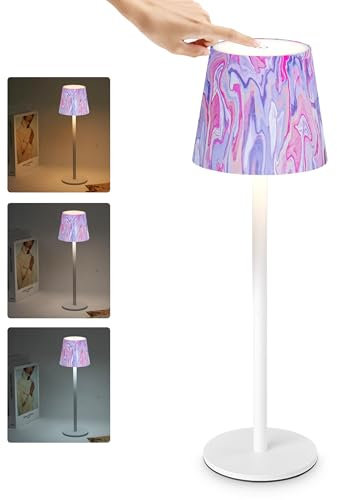 Faithorse Rechargeable Table Lamp, Cordless Table Lamp 5200mAh Battery Operated with 3-Color Modes Dimmable Touch Control Rechargeable Night Light IP54 Waterproof (Pink White)