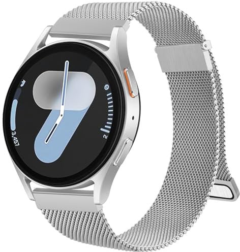 Samsung Galaxy Watch 7 / 6 Strap, 40mm / 44mm, 43mm / 47mm Classic, Stainless Steel Replacement Band with Enhanced Magnet (Silver)