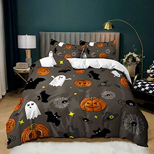 Halloween Bettwäsche 135x200cm 3D Cartoon Gespenster Bettbezug für Teenagers Kürbisse Microfaser Bettwäsche-Set + 2 Kissenbezug 80x80cm mit Reißverschluss