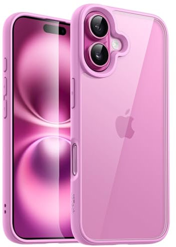 JETech Case for iPhone 16 Plus 6.7-Inch, Shockproof Phone Bumper Cover, Solid Color Matte TPU Frame, Anti-Scratch Clear Back (Pink)