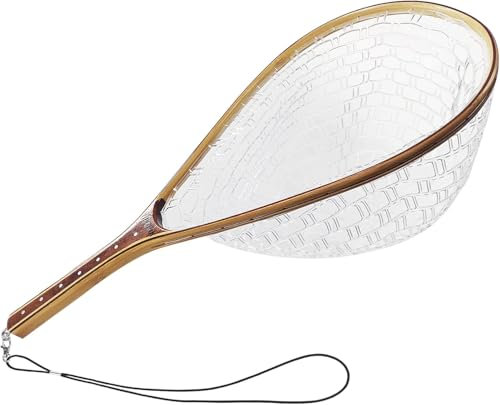Riverruns Fly Fishing Net Landing Net Wooden Net Soft Rubber Mesh Trout Net Freshwater Saltwater Fishing Net with Safety Cord Net Gifts for Father Men (Straight L)
