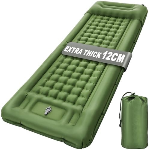 Isomatte Selbstaufblasend,12CM Verdicktes Luftmatratze Camping mit Kissen und Fußpresse Pumpe, Ultraleicht Wasserdicht Isomatte Camping Matratze für Wandern, Strand, Outdoor und Zelt