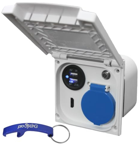 pro-Styling design for perfection Multifunktions-Außensteckdose für Wohnmobile und Wohnwagen, 230V, Sat-Antenne, USB, HDMI