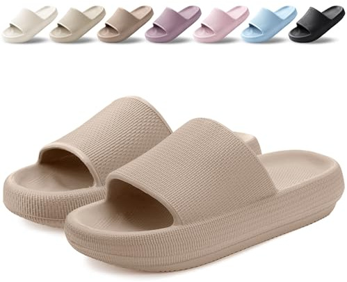 BAXIWUY Zapatillas Mujer Chanclas de Baño para Hombre Verano Super Suaves Chanclas de Casa Piscina Pantuflas Playa Comodas Antideslizante Sandalias Interior Exterior Unisex Marrón, 37-38 EU