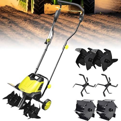 QYOEGSQ Electric Garden Rotavator, 2400W Tiller Cultivator with 6 Blades, 45cm Plowing Width & 22cm Tilling Depth, Lawn Soil Cultivator with 390RPM No Load Speed,for Agricultural