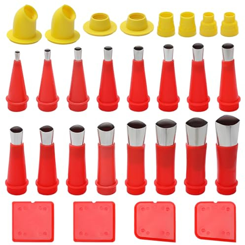 Edelstahl Dichtungsdüse,28 Stück Universal Integrierte Gummidüse Werkzeug Kit Dichtungsfinisher Einteiliger Kartuschenspitzen Edelstahldüsen für Haushalt Dichtmittel