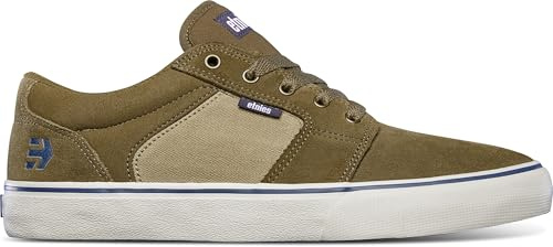 Etnies Barge LS – Classic Skate Look, Slim Vulcanized Silhoutte, Hefty Armored Collar, Reinforced Vulc - Brown/Tan/Blue - 44